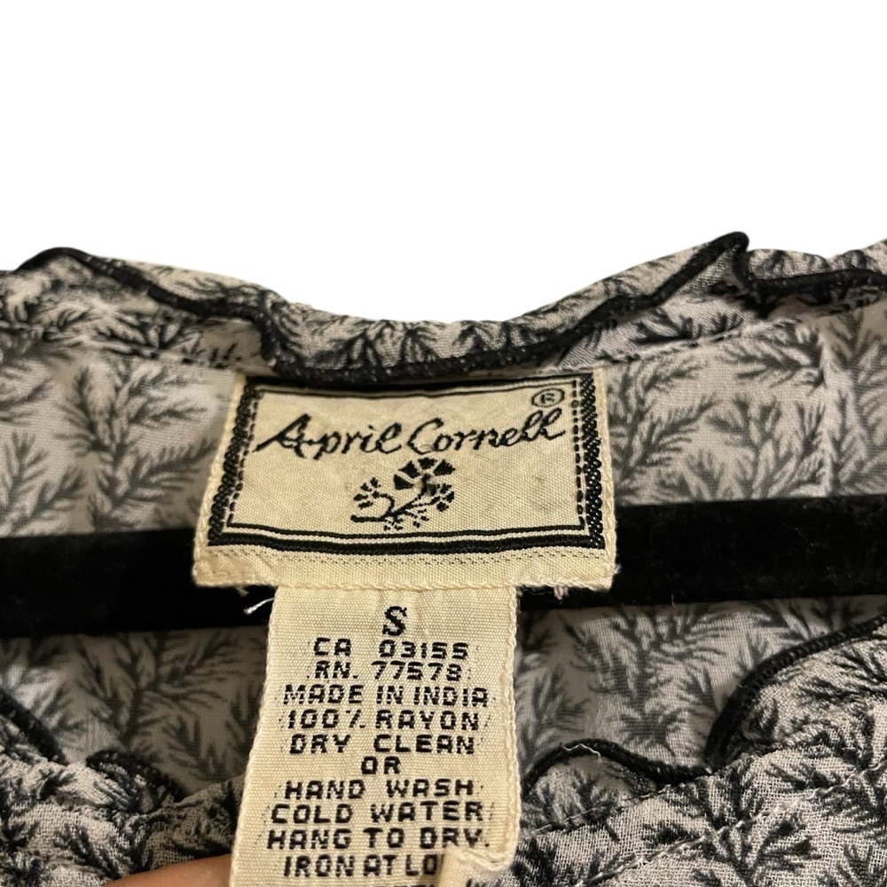 April Cornell Vintage Black White Floral Button Front Maxi Dress Rayon Small - Picture 6 of 6
